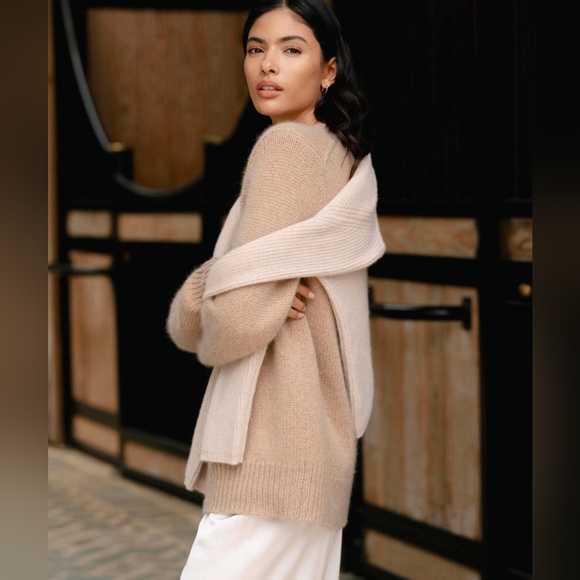 NWT Jenni Kayne Cashmere Kate V-Neck Sweater Small-Medium Caramel Tan Oversized - Picture 14 of 14